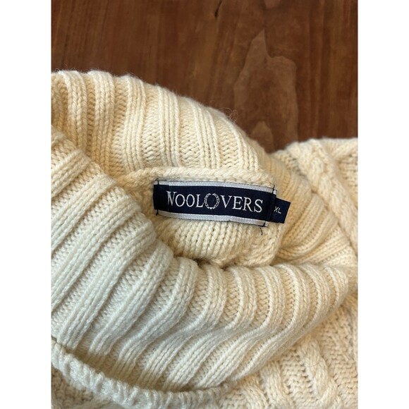 Woolovers Fisherman Cable Chunky Knit Turtleneck Sweater Women XL Wool Cream - Picture 5 of 6